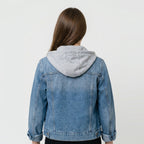 Blaue Denim Jacke mit Kapuze