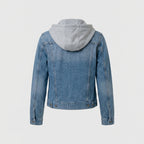 Blaue Denim Jacke mit Kapuze