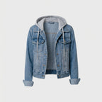 Blaue Denim Jacke mit Kapuze