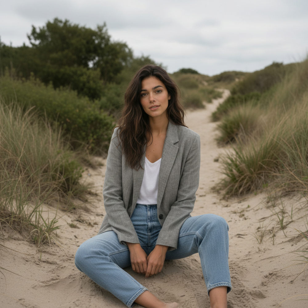 Grauer Blazer aus Leinenmischung