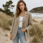 Beigefarbener Blazer aus Leinenmischung