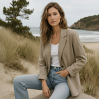 Beigefarbener Blazer aus Leinenmischung