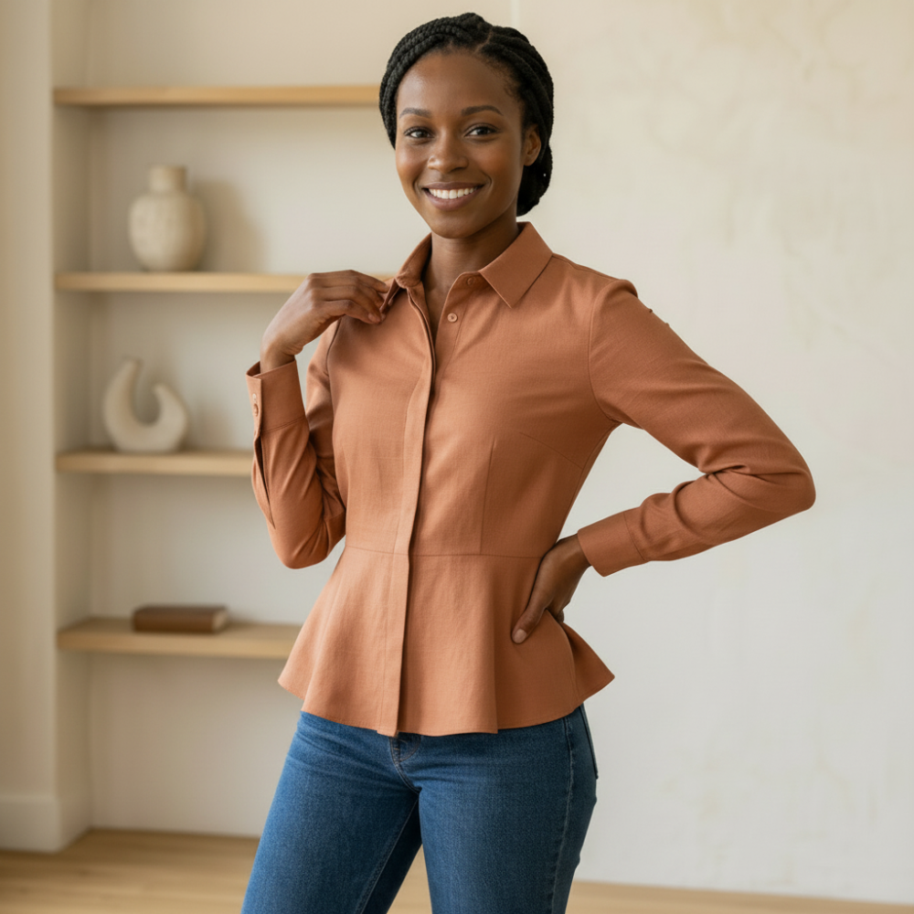 Orangefarbene Bluse aus Baumwollmischung