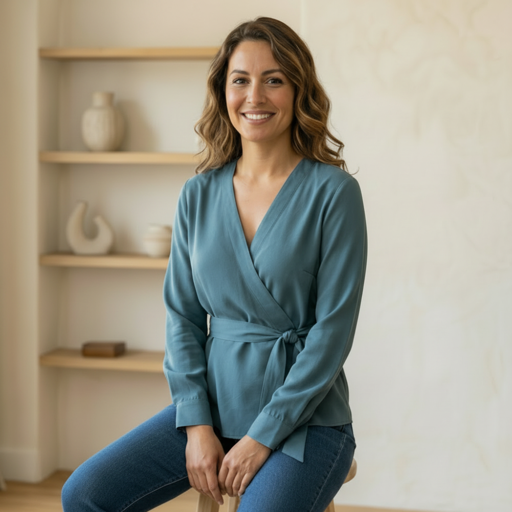 Blaue Wickelbluse aus Viskose