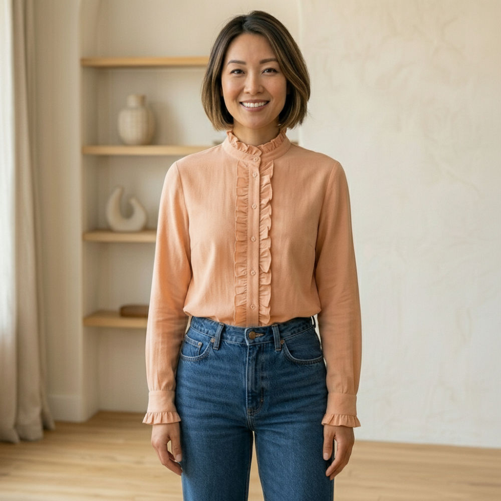 Orangefarbene Bluse aus Baumwollmischung