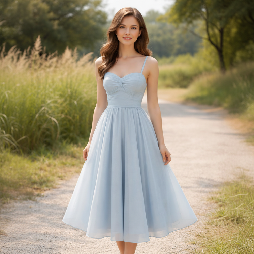 Hellblaues Chiffon-Midikleid