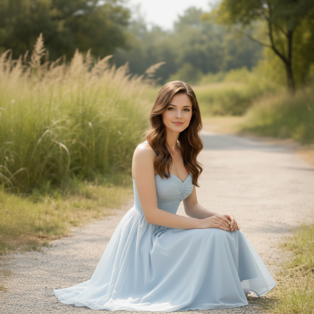Hellblaues Chiffon-Midikleid