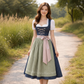 Marineblaues und olivgrünes Dirndlkleid aus Baumwolle