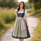Marineblaues und olivgrünes Dirndlkleid aus Baumwolle