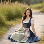 Marineblaues und olivgrünes Dirndlkleid aus Baumwolle