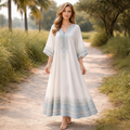 Weißes besticktes Baumwoll-Maxikleid