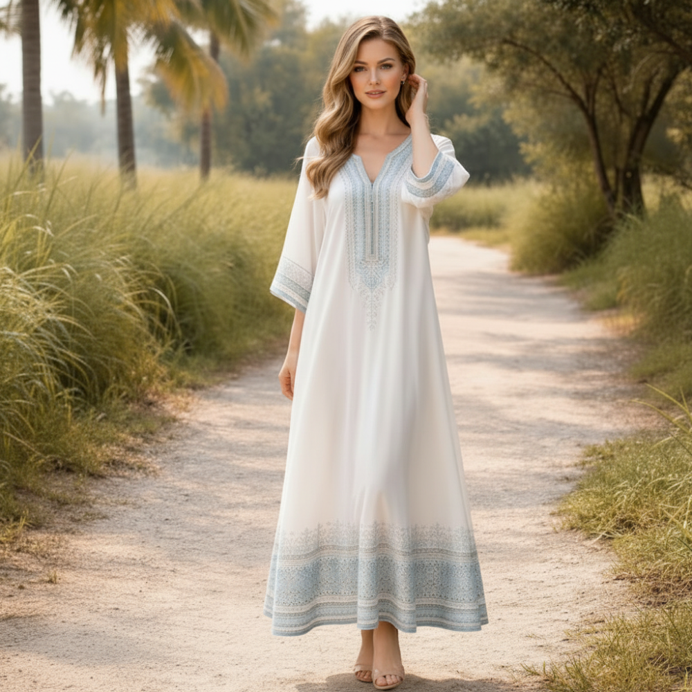 Weißes besticktes Baumwoll-Maxikleid
