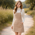 Beige Cord-Latzkleid