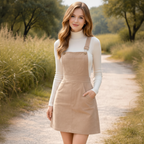 Beige Cord-Latzkleid