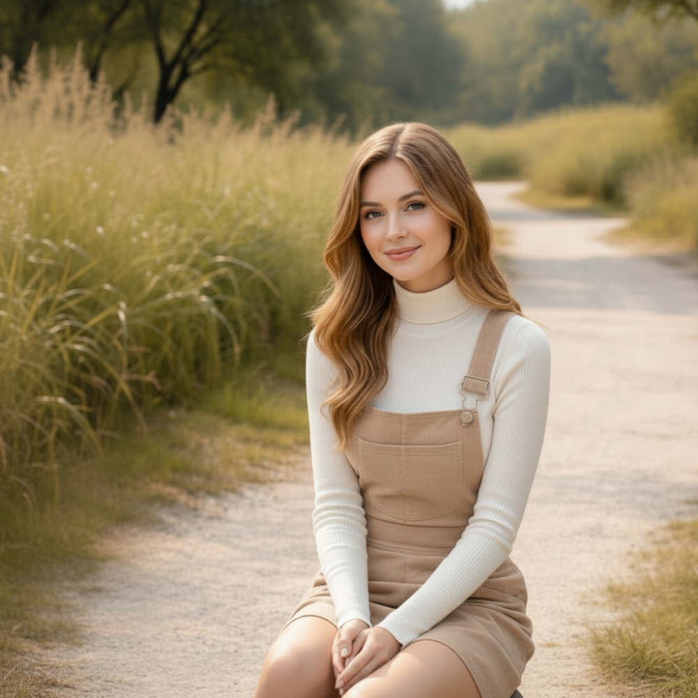 Beige Cord-Latzkleid