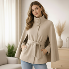 Beige Wool Blend Cape Jacket