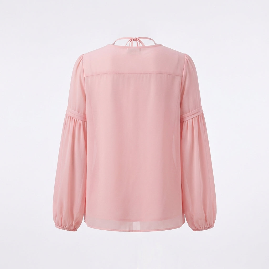 Rosa bestickte Chiffonbluse  – Damen