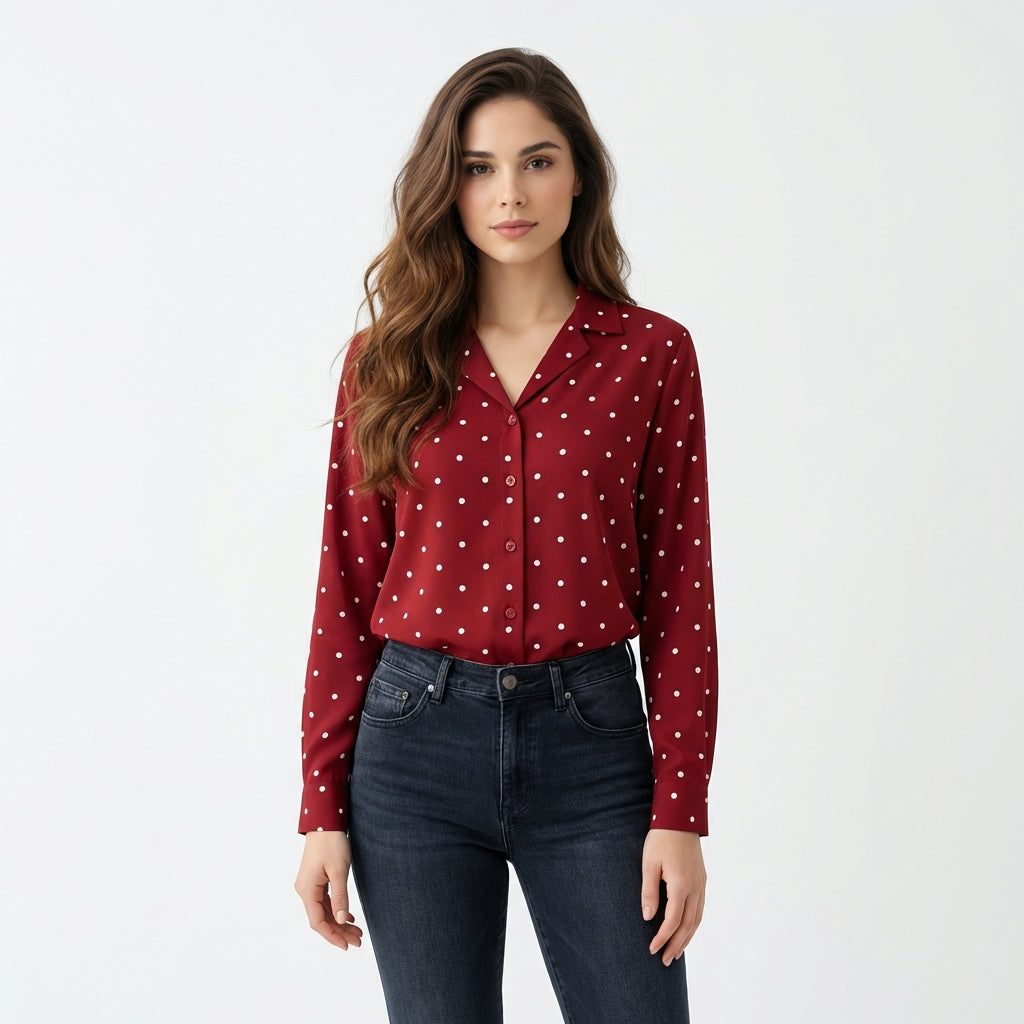 Rote Bluse mit Punkten – Damen