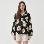 Schwarze Bluse mit floralen Print – Damen