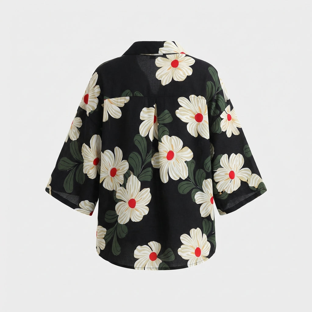 Schwarze Bluse mit floralen Print – Damen