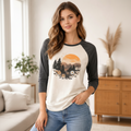 Beige-schwarzes Raglan-T-Shirt aus Baumwolle