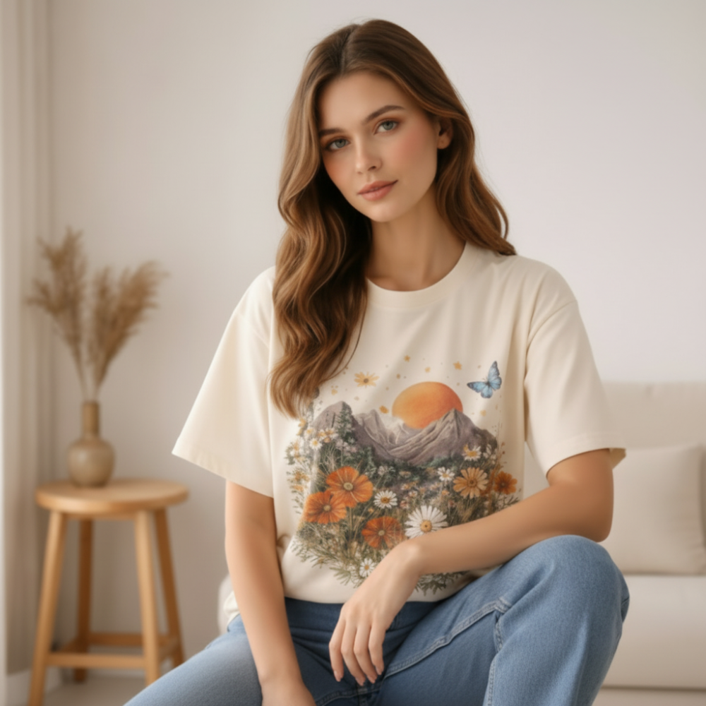 Beiges Baumwoll-T-Shirt