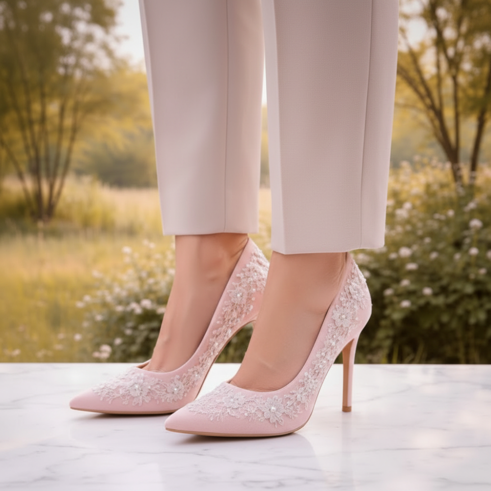 Rosa Spitzen-Heels