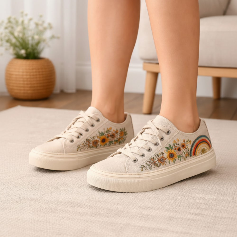 Beigefarbene Schnürsneaker aus Stoff