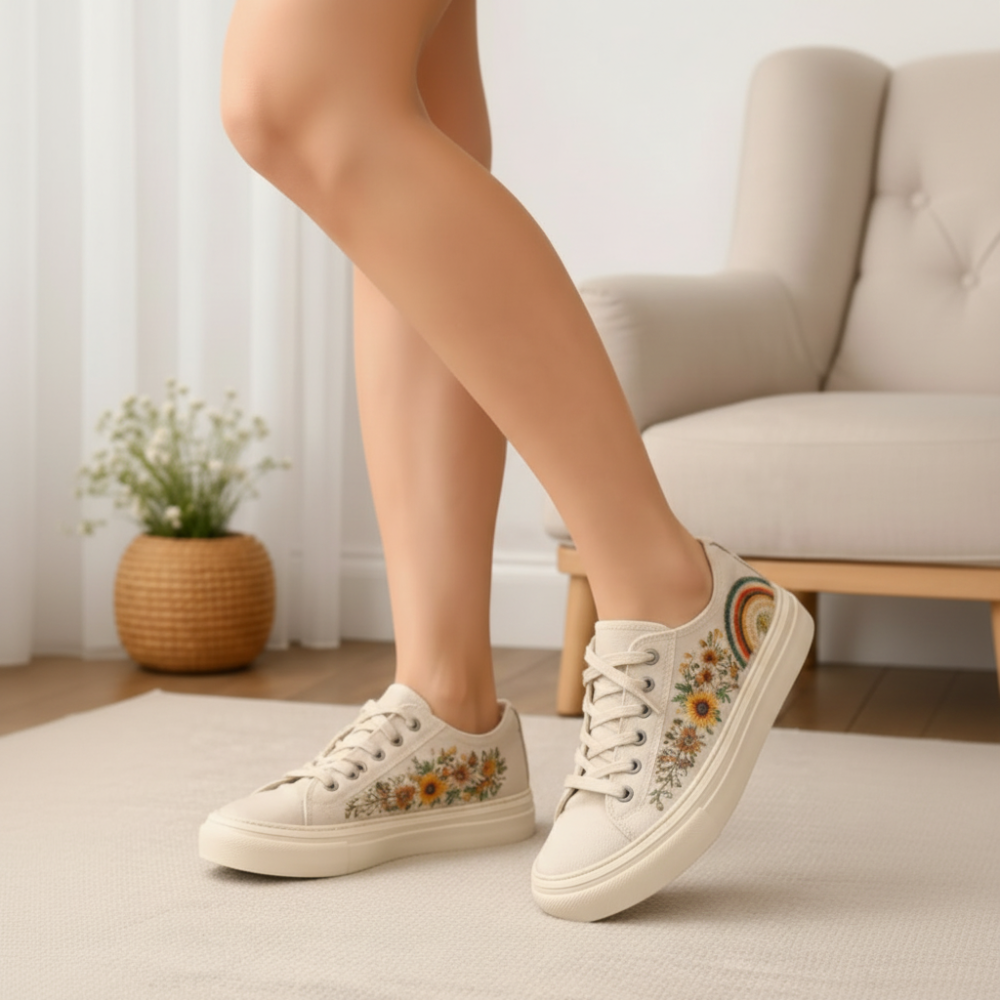 Beigefarbene Schnürsneaker aus Stoff